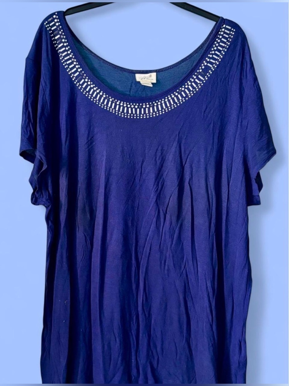 Women’s Embellished Scoop Neck Top - Navy
